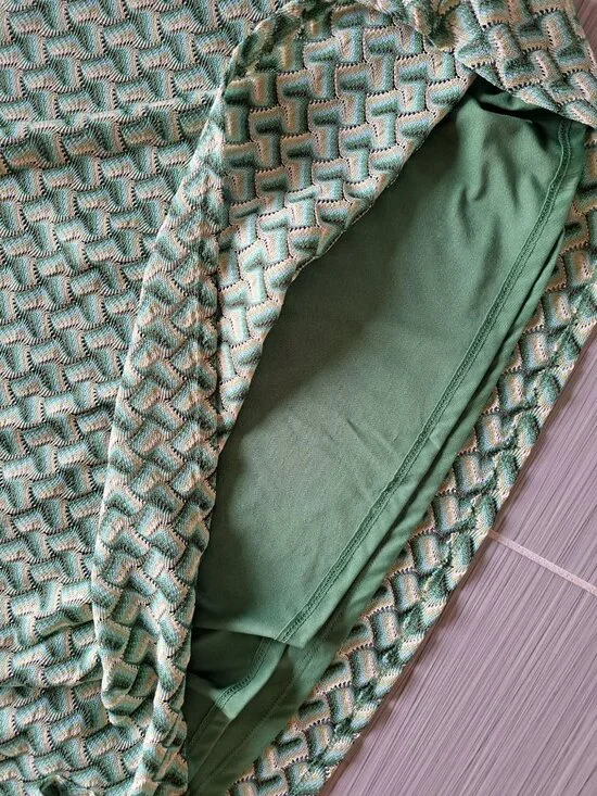 Y2K Green Halter Midi Dress Rope Straps Size 14 Geometric Pattern Boho Retro - Picture 9 of 13